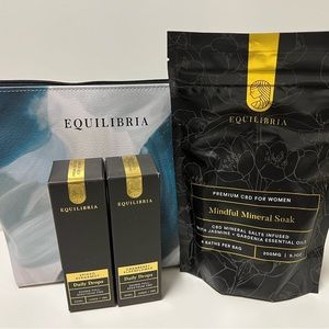 Equilibria Lot: 2 Daily Drops sealed NIB, Mindful Mineral Bath Soak 9.7 oz + Bag